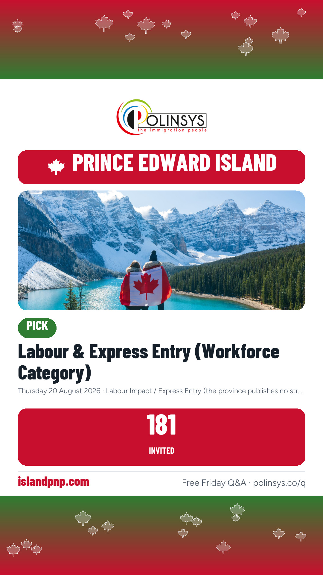Labour & Express Entry (Workforce Category) — 181 invitations, 20 August 2026